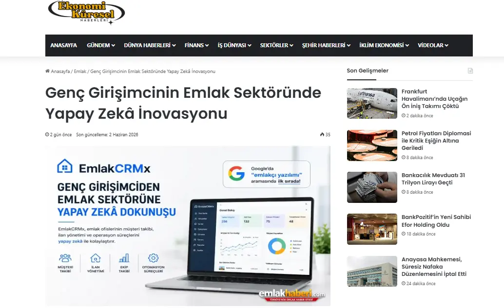 Ekonomi Küresel'de EmlakCRMx: Yapay Zekâ ile Emlak İnovasyonu