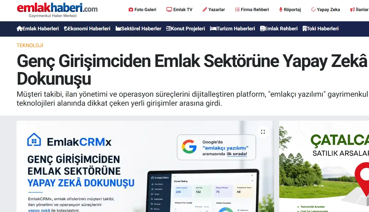 Emlak Haberi'nde EmlakCRMx: Sektöre Yapay Zekâ Dokunusu